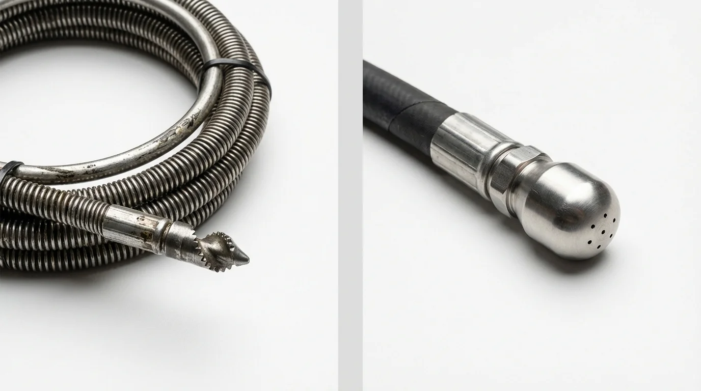 Drain snake cable and hydro jetting nozzle used for drain cleaning in Brookshire, TX