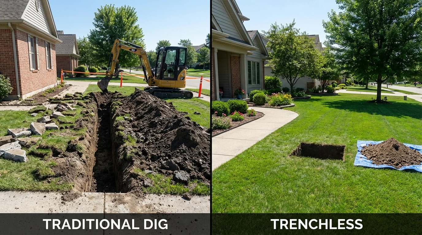 Trenchless sewer repair with minimal yard damage versus traditional excavation in Brookshire, TX
